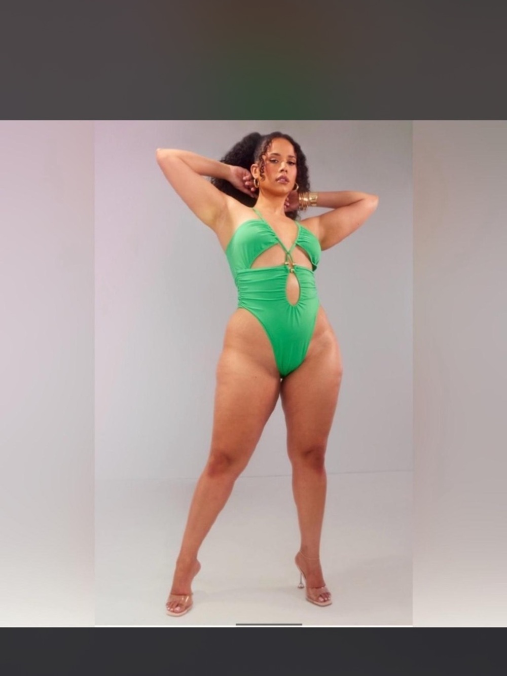 PrettyLittleThing Plus Green Ruched Cut-Out Swimsuit 🩱 Size 20 BNWT 🏷️